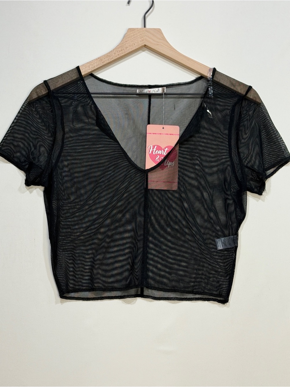 Heart Hips Black Sheer Mesh V-Neck Crop Top
